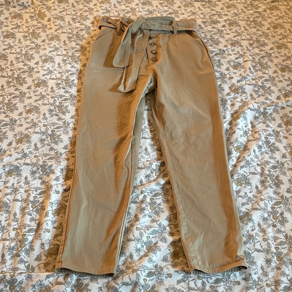 Sezane Tan Straight-Leg Paperbag Waist Pants